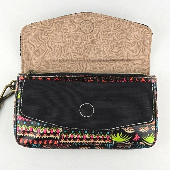 Sakroots Coated Canvas Double Bifold Wallet Clutch Multi Neon Boho Art-To-Wear - Picture 8 of 16